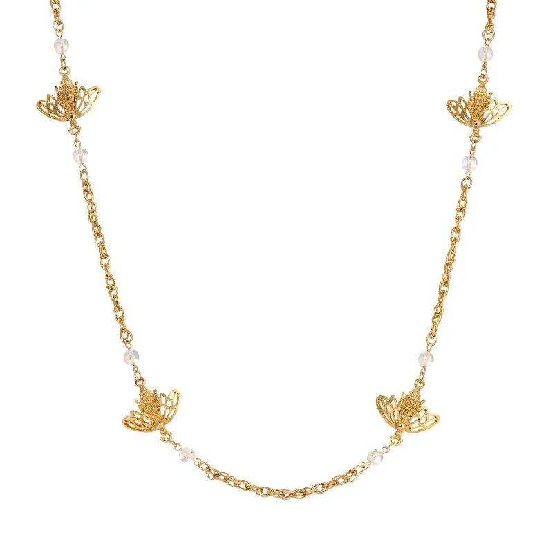 Simple Gold Necklaces-1928 Jewelry Quadruple Bee AB Crystals Chain Necklace 40"