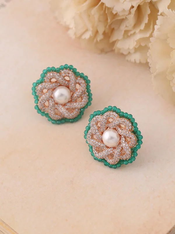 Silver Stud Drop Earrings-Emerald Autumn Zirconia Studs