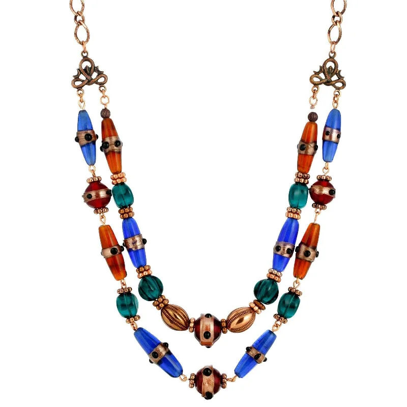 Beaded Necklaces-1928 Jewelry Bohemian Multi Color Double Stranded Necklace 20"