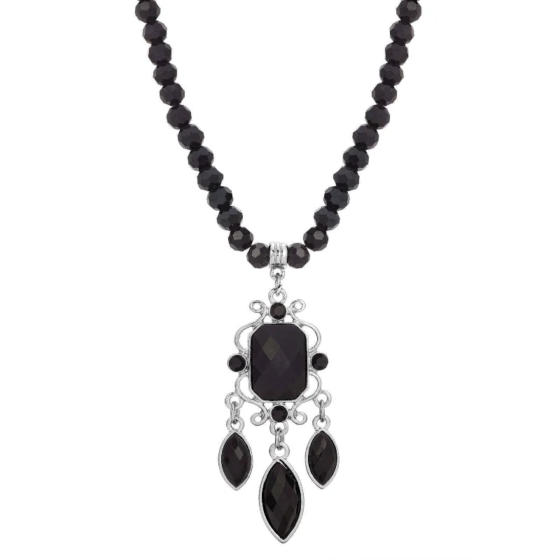 Custom Necklaces-1928 Jewelry Triumphant Chandelier Black Strand Pendant Necklace 15" + 3" Extender