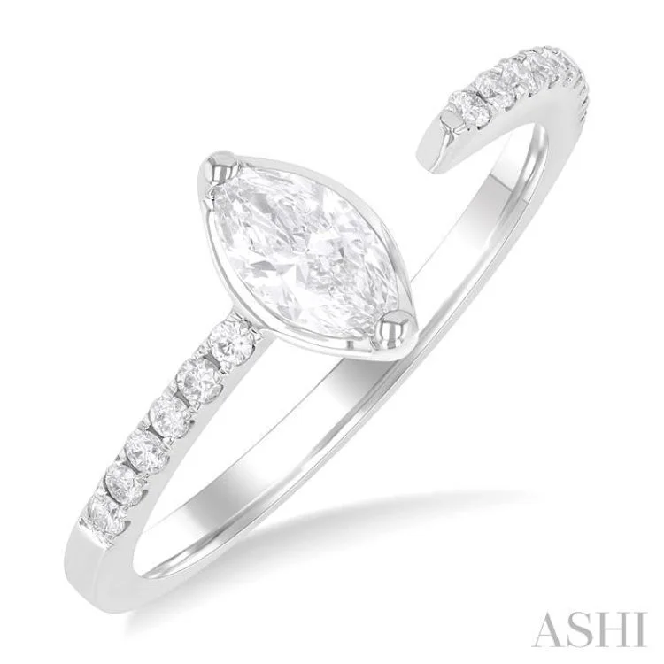 Customizable Engagement Rings for Couples-3/8 ctw Marquise and Round Cut Diamond Fashion Open Ring in 14K White Gold