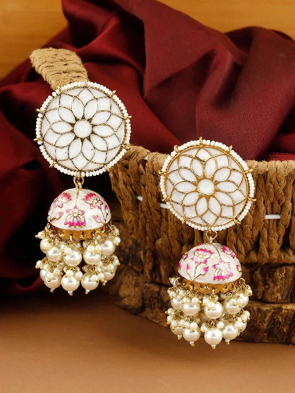 Simple Drop Gemstone Earrings-Ivory Gamini Jhumkis