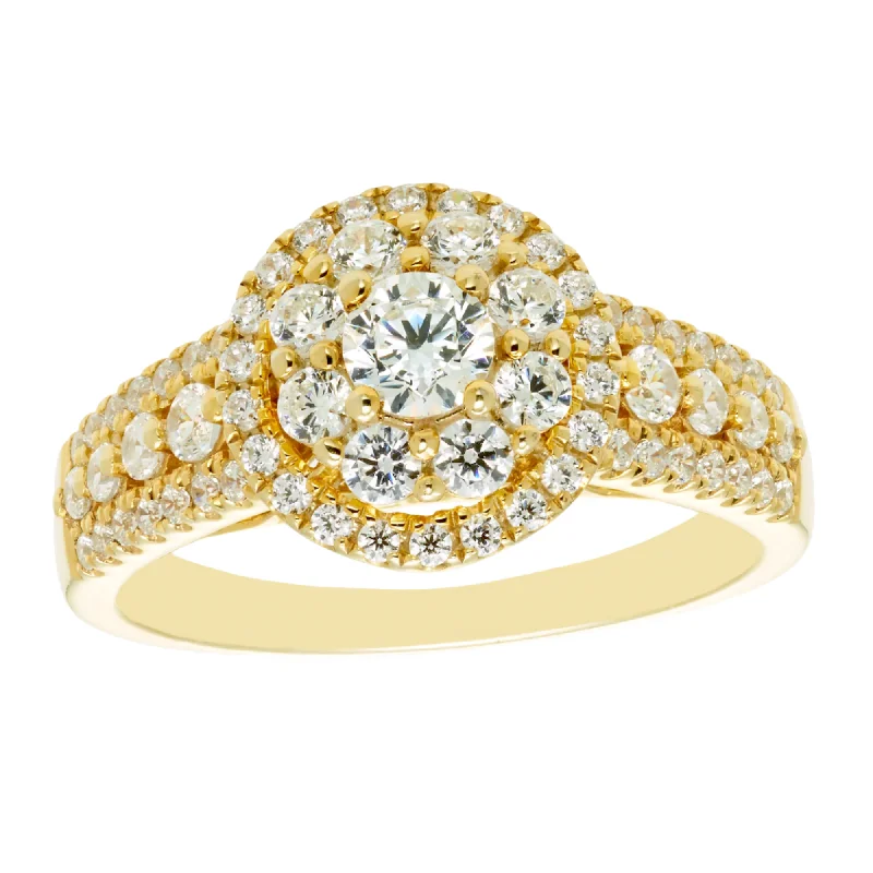 Custom Signet Wedding Rings-1ctw Diamond Cluster Halo Ring