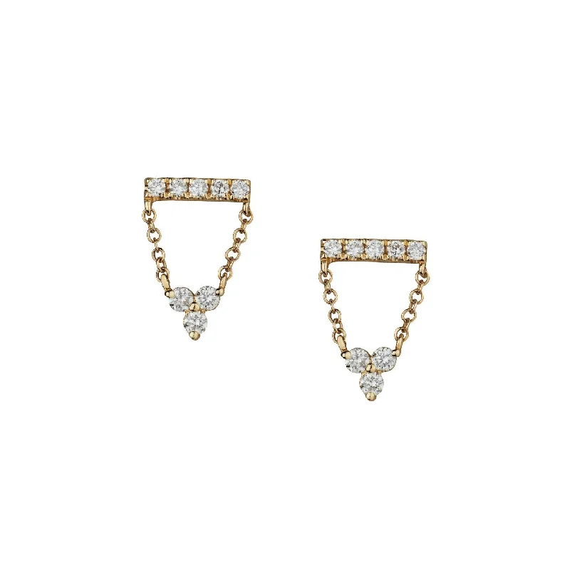 Bright Gold Earrings-DIAMOND BAR & CHAIN EARRINGS