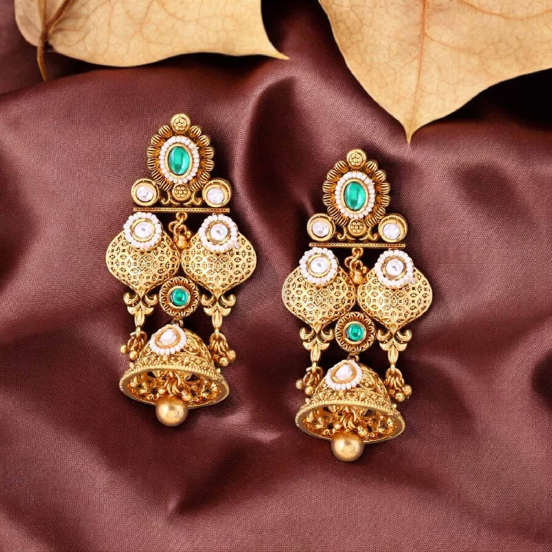 Sparkling Designer Earrings-Emerald Amayra Temple Jhumkis