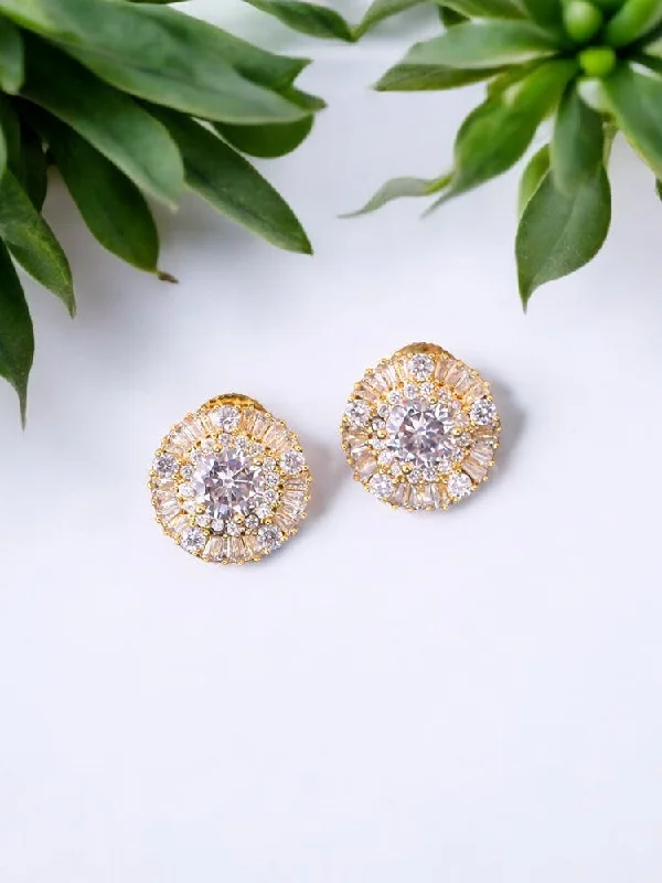 Unique Silver Earrings-Golden Parul Zirconia Studs