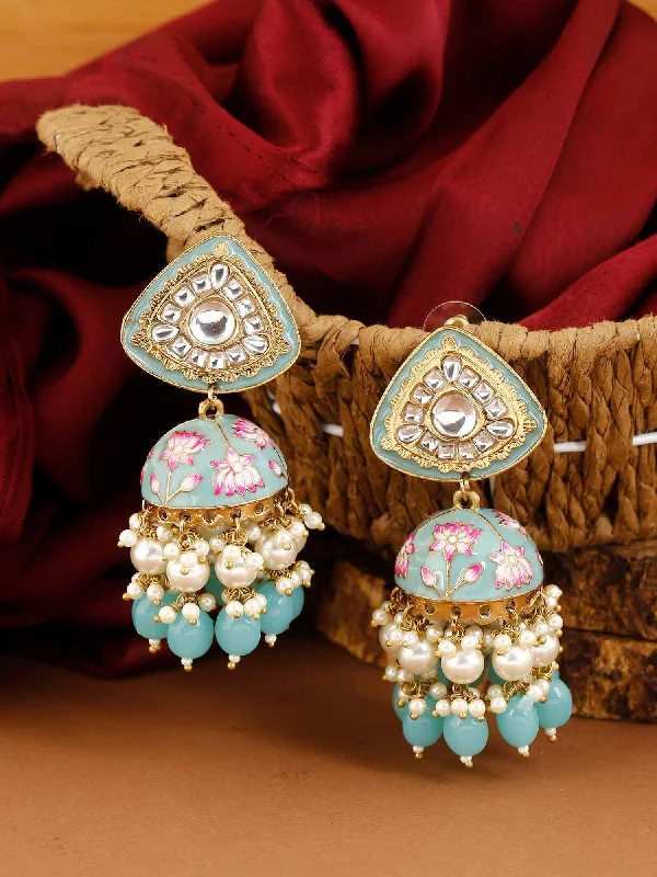 Unique Silver Earrings-Turquoise Rangeeli Jhumkis - EOSS