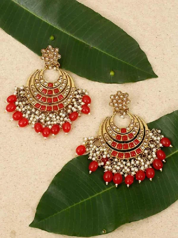 Gold and Diamond Earrings-Red Aarav Chandbalis - EOSS