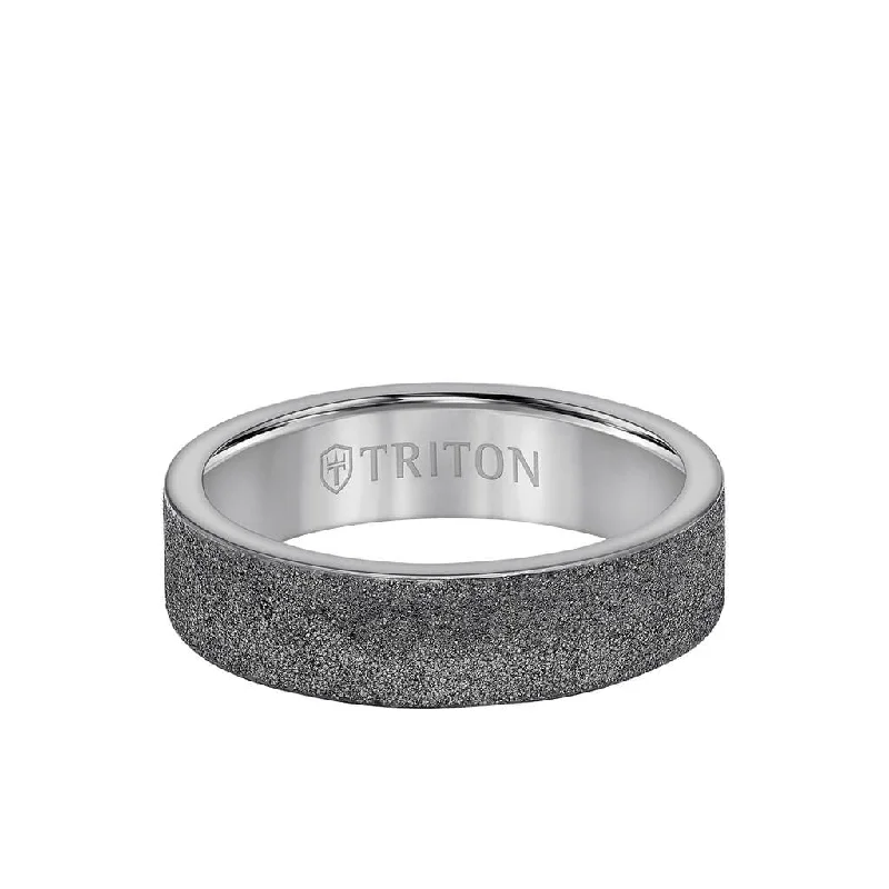 Custom Wedding Ring Bands with Engraving-6 MM Tantalum Ring – Sandblasted Finish and Flat Edge