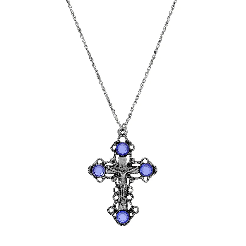 Bridesmaid Necklaces-Symbols Of Faith Sapphire Crystal Crucifix Pendant Necklace 18"