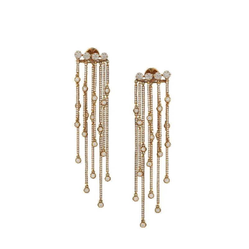 Crystal Hoop Stud Earrings-DIAMOND DOUBLE FRINGE DROP EARRINGS