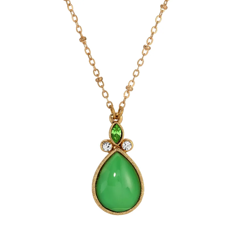 Monogram Necklaces-1928 Jewelry Peridot Crystal and Green Pear Shape Moonstone Pendant Necklace 16"