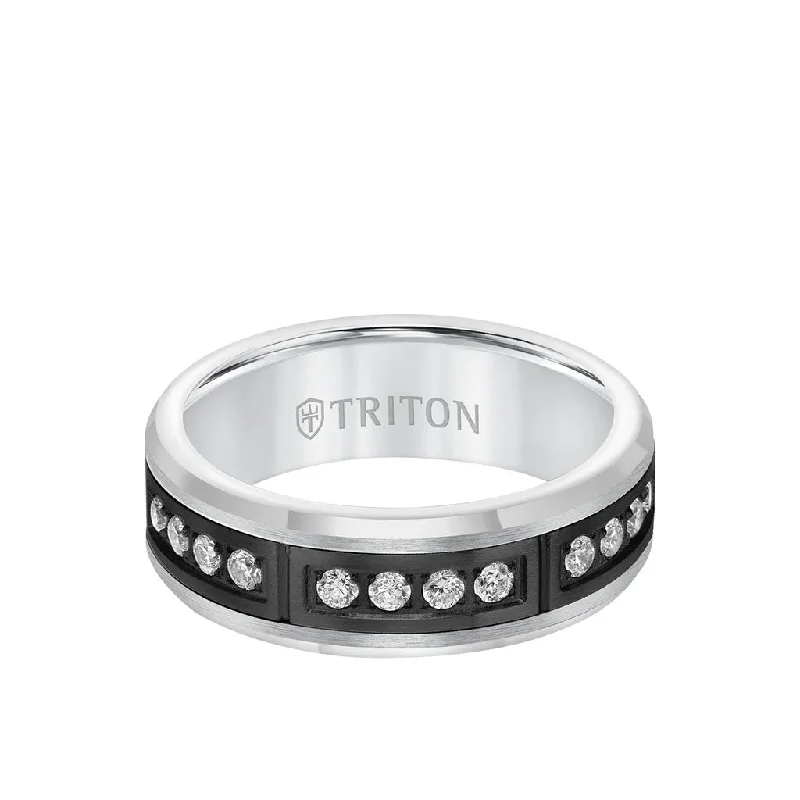 Custom Birthstone Wedding Rings for Him-7MM Ring - Diamonds Set In Channel with Bevel Edge