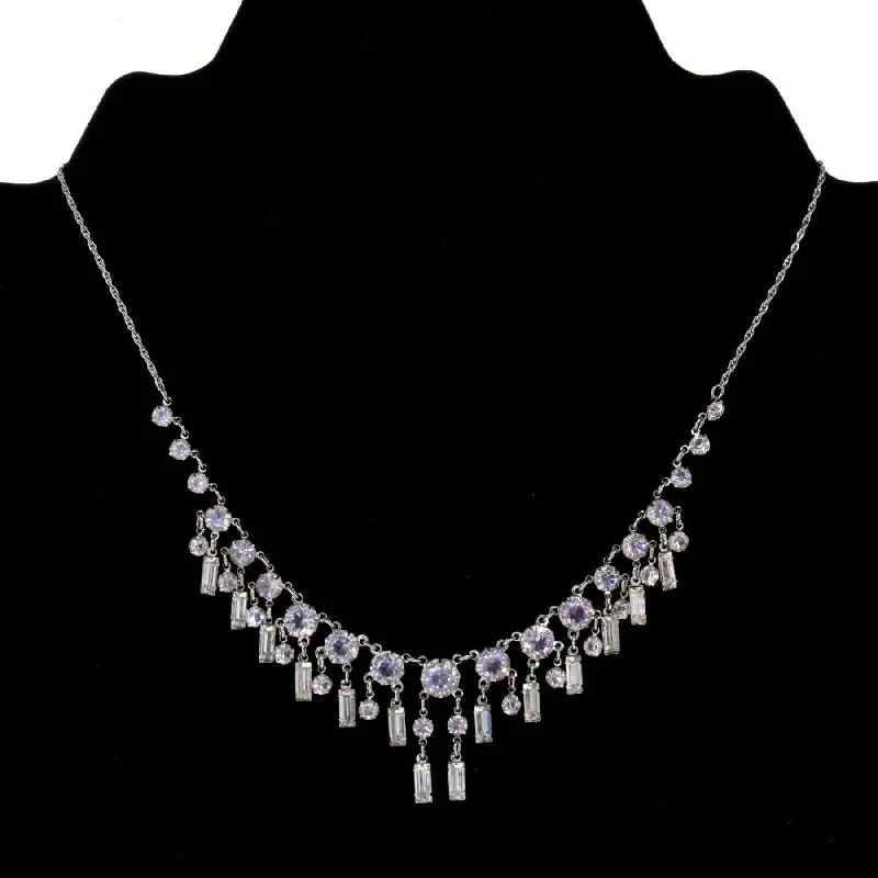 Amulet Necklaces-1928 Jewelry Brilliant Round & Baguette Austrian Crystal Drop Necklace 15"