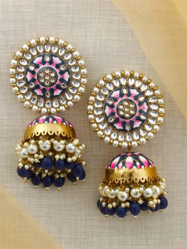 Trendy Pearl Earrings-Navy Kritika Jhumkis - EOSS