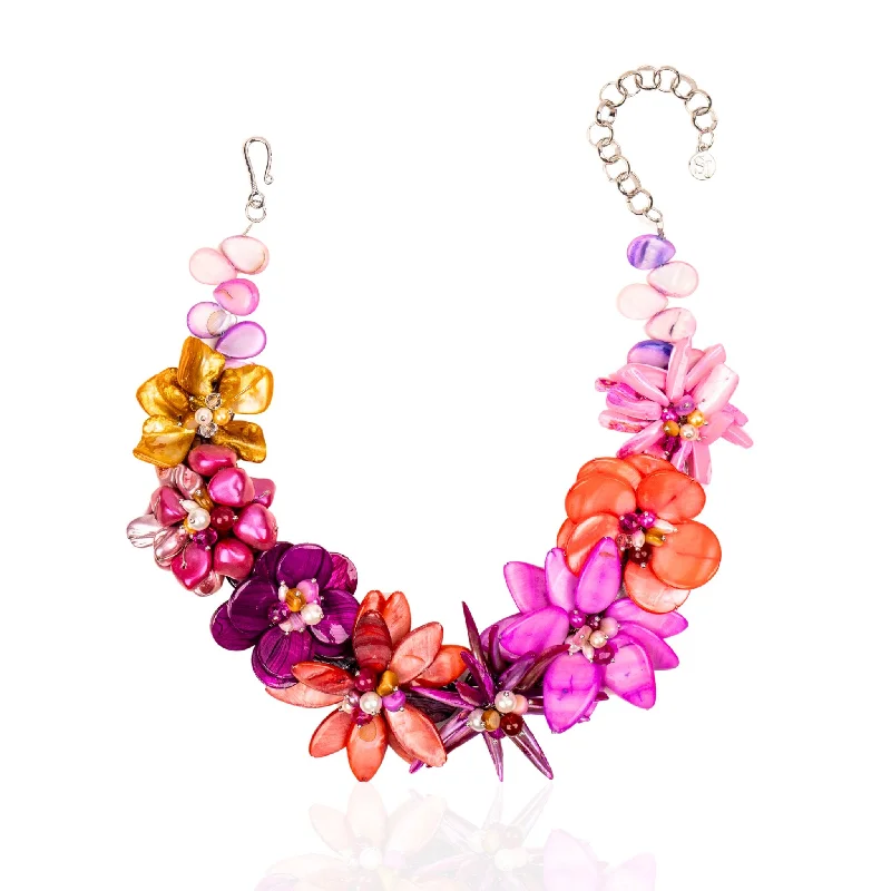 Gold Choker Necklaces-Wisteria Semi Precious Necklace- Pink/ Orange Abalone