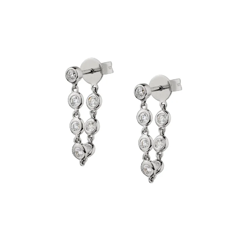 Sparkling Silver Earrings-DIAMOND BEZEL SET DROP CHAIN EARRINGS