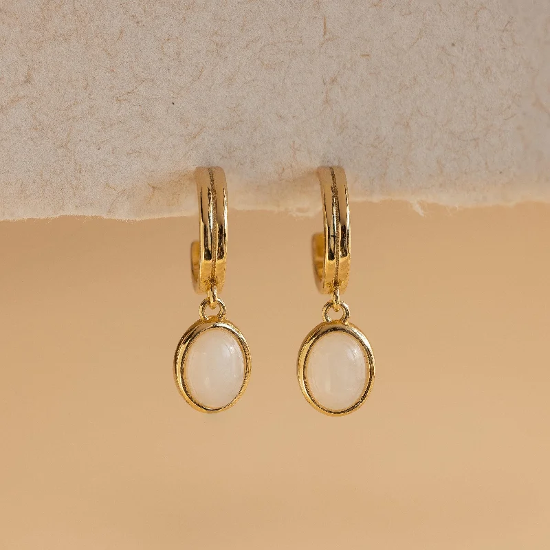 Trendy Gemstone Earrings for Women-Moonstone Drop Hoops