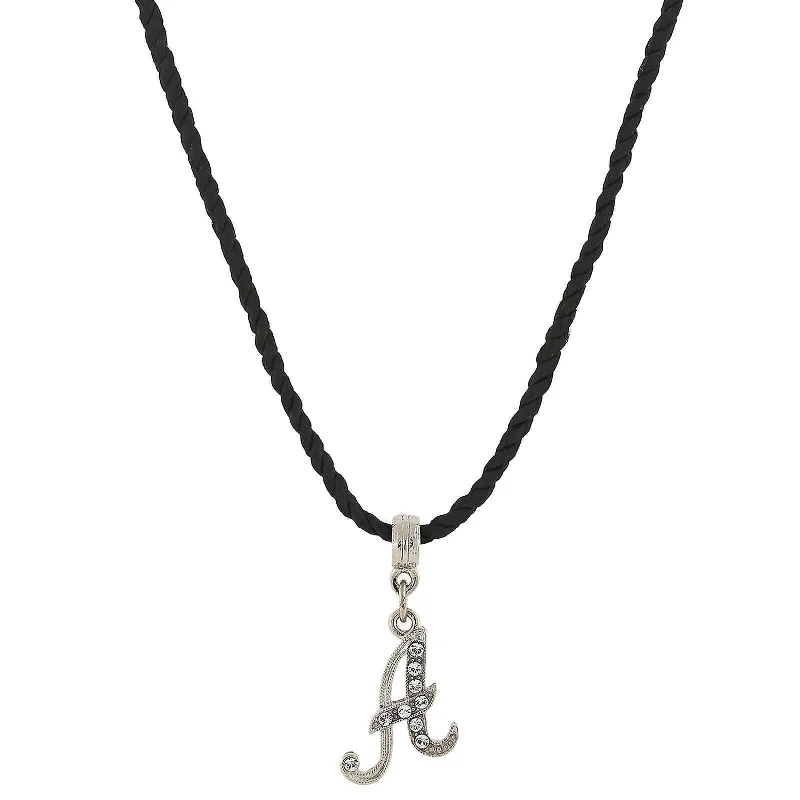 One-Of-A-Kind Necklaces-1928 Jewelry Crystal Initial Black Cord Necklace 14" + 3" Extender