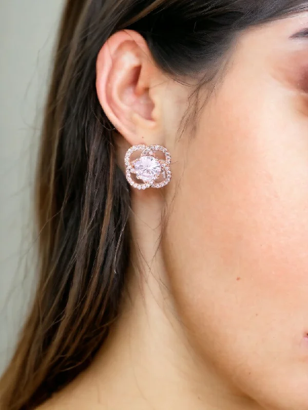 Handmade Drop Gemstone Earrings-Rose Gold Elisa Zirconia Studs