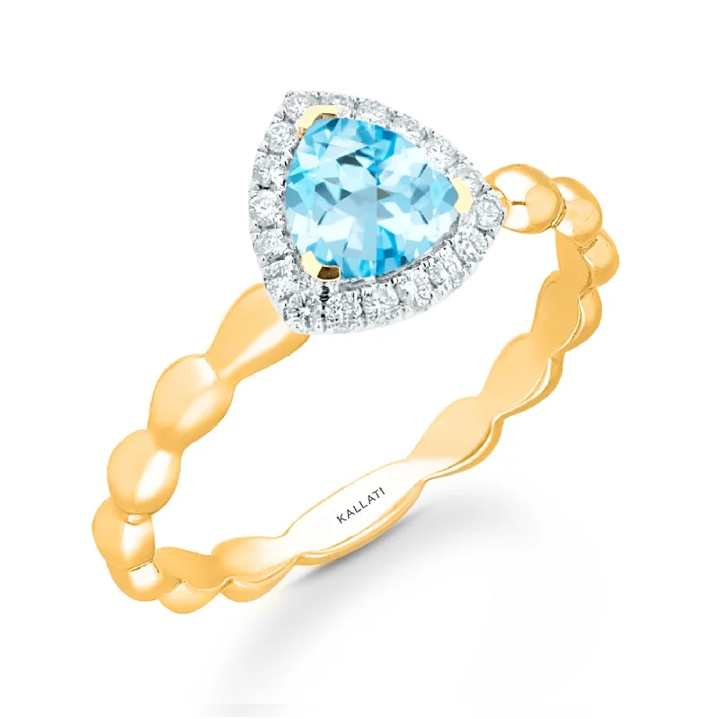 Luxury Wedding Rings for Women-Kallati Blue Topaz Diamond Halo Ring