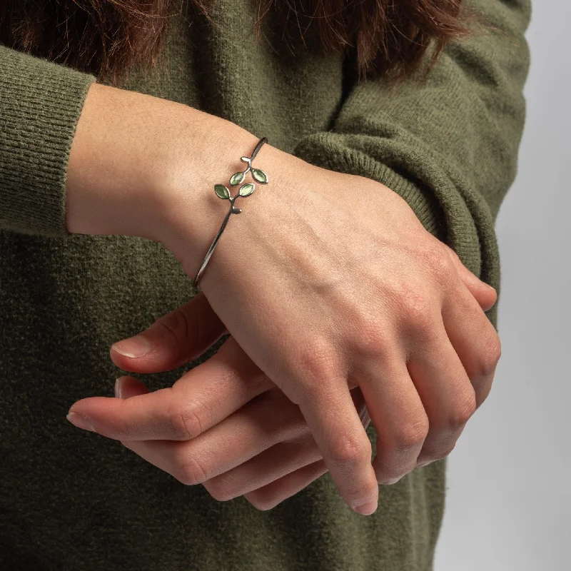 Personalized Gemstone Charm Bangles-Olive Branch Sterling Silver Bangle