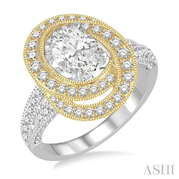 Custom Name Rings for Women-7/8 Ctw Round Cut Diamond Semi-Mount Engagement Ring in 14K White and Yellow Gold