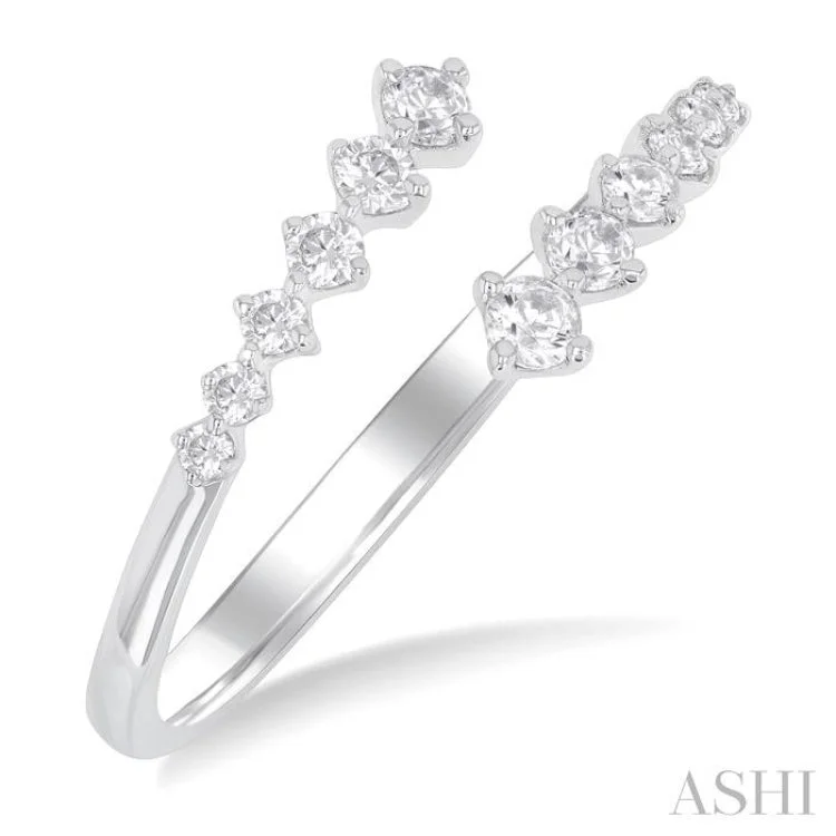 Custom Platinum Promise Rings-1/4 ctw Open Bypass Center Graduated Round Cut Diamond Fashion Ring in 14K White Gold