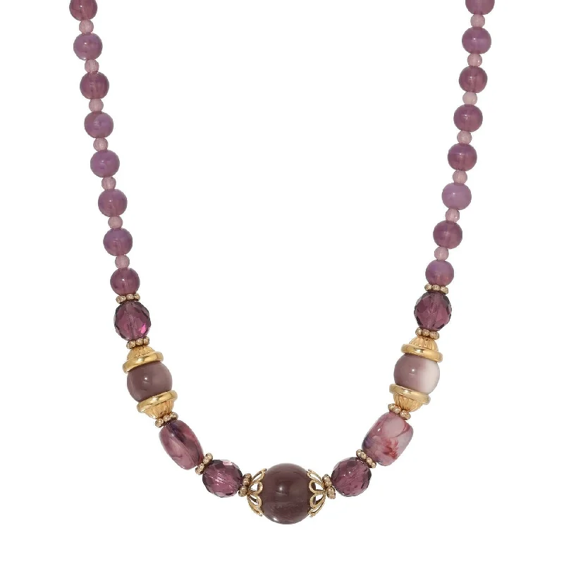 Love Heart Necklaces-1928 Jewelry Amethyst Crystal Moonlight Beaded Necklace 16" + 3" Extension