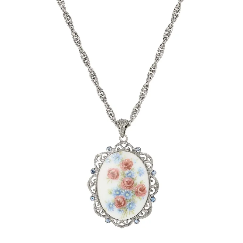 Talisman Necklaces-1928 Jewelry Grecian Windflowers & Roses Light Sapphire Crystal Pendant Necklace 30"