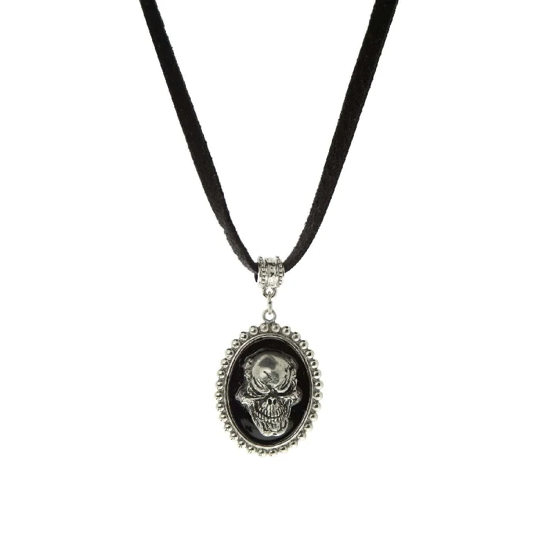 Trendy Fashion Necklaces-1928 Jewelry Suede Chain Gothic Skull Pendant Necklace 9.5" + 3" Extension Chain