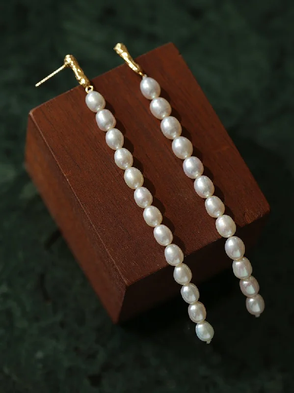 Classic Gold Earrings for Women-Minimalist Elegant Long Pearl Earrings