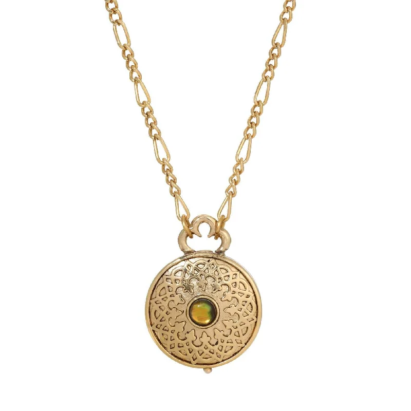 Natural Gemstone Necklaces-1928 Jewelry Moroccan Inspired Abalone & Peridot Green Crystal Locket Necklace 34"