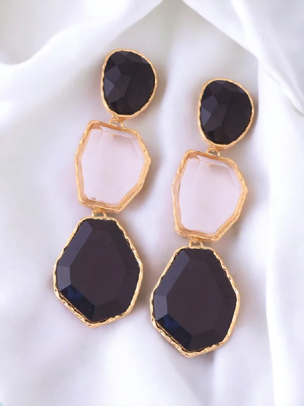 Crystal Pearl Earrings-Black Geometric Danglers