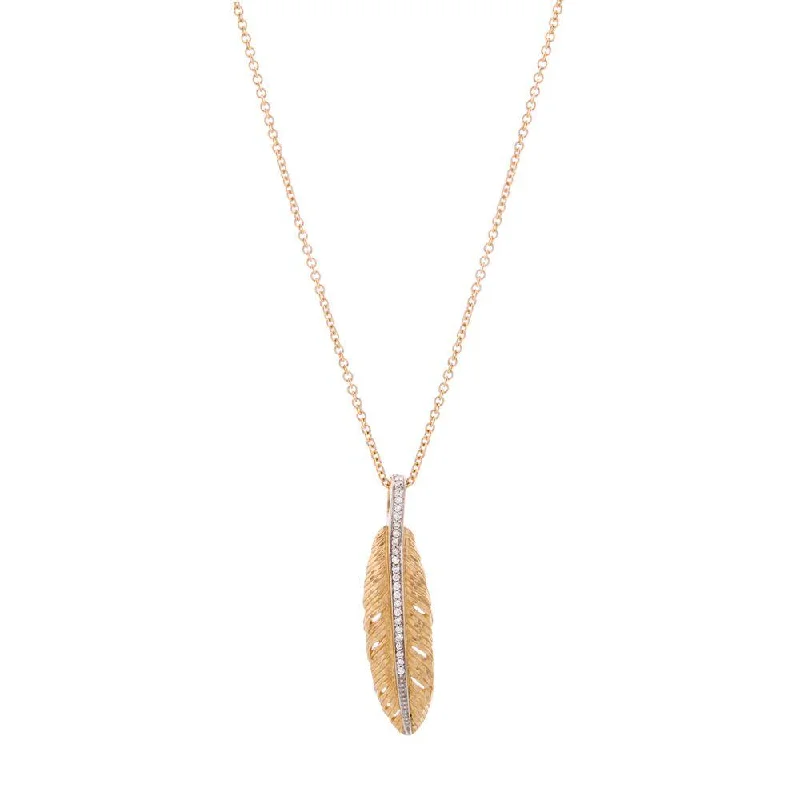 Simple Pendant Necklaces-Feather 37mm Pendant Necklace with Diamonds