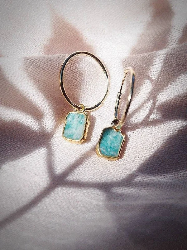 Elegant Gold Drop Earrings-Small Amazonite Hoop Earrings - Kaheka