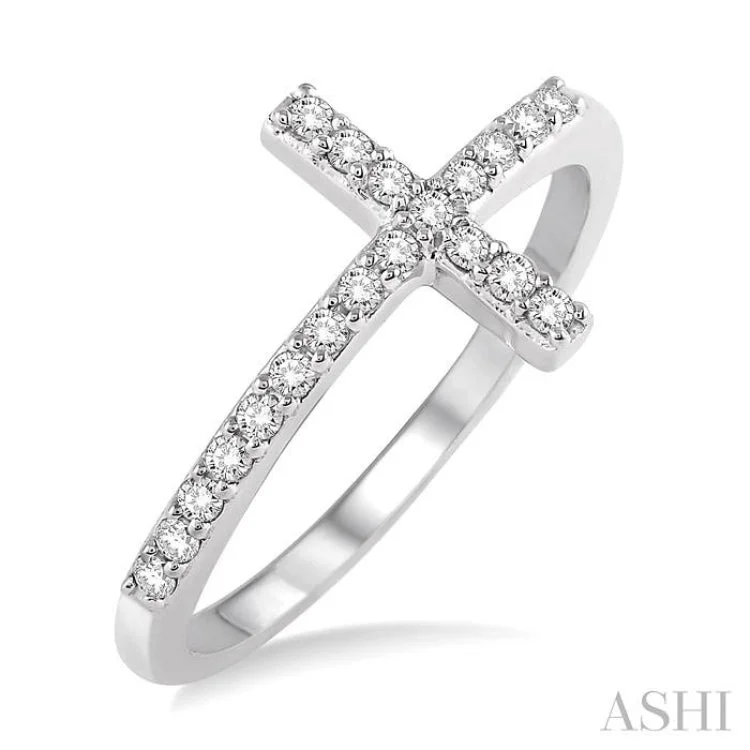 Customizable Engagement Rings for Men-1/5 Ctw Round Cut Diamond Cross Ring in 10K White Gold