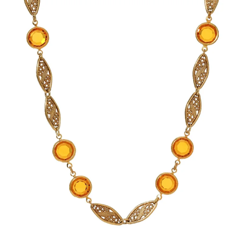 Opal Necklaces-1928 Jewelry Topaz Channel Crystal & Filigree Link Necklace 15" + 3" Extension