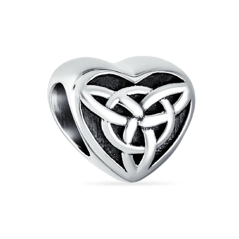 Custom Diamond Bangle Bracelets-Irish Celtic Infinity Love Knot Heart Charm Bead Sterling Silver for Bracelet