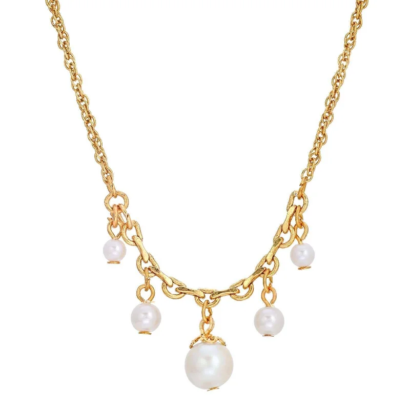 Romantic Necklaces-1928 Jewelry Cinque White Faux Pearl Drop Necklace 16"