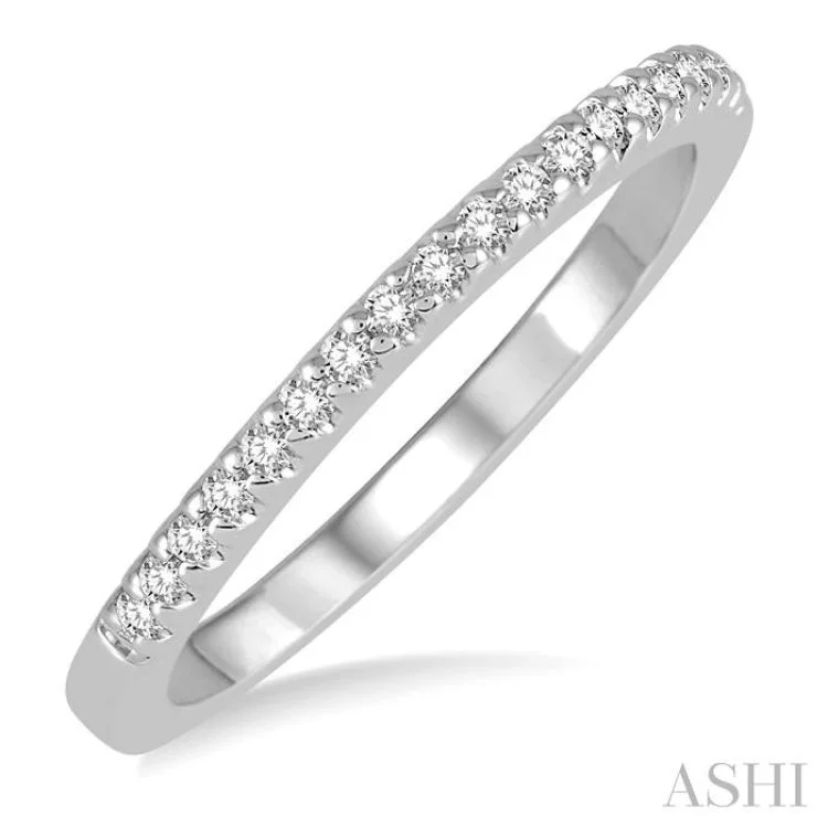 High-End Custom Engagement Rings-1/6 Ctw Round Cut Diamond Wedding Band in 14K White Gold