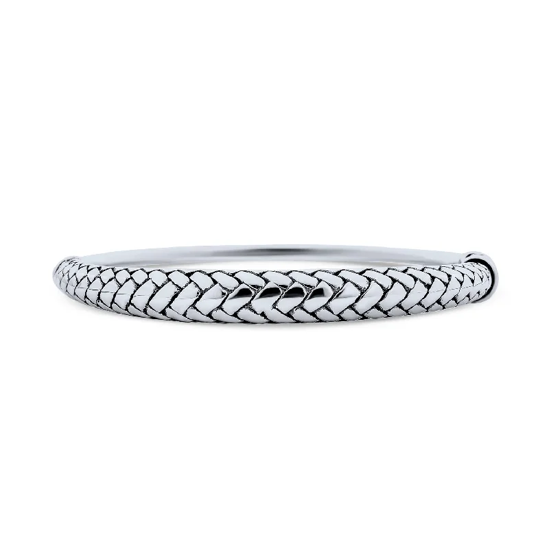 Custom Gold Tennis Bracelets with Charms-Bali Singaraja Weave Bangle Bracelet in Oxidized Sterling Silver, 7.5 Inch