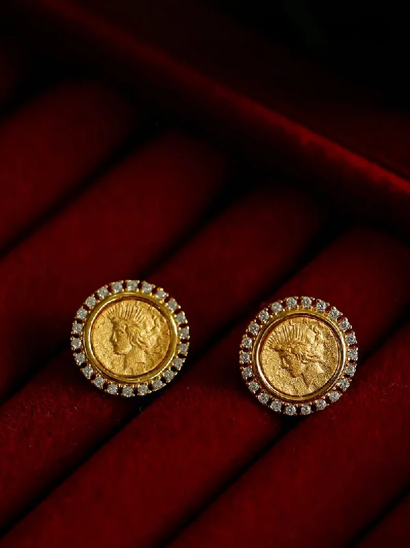 Customized Gold Earrings-Ancient Greek Retro 925 Silver Coin Stud Earrings-Type E