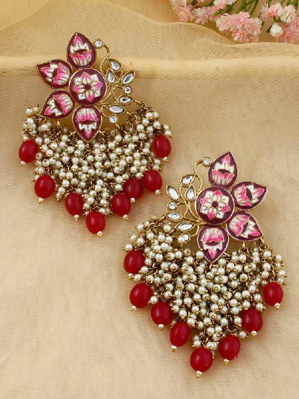 Large Pearl Drop Earrings-Ruby Chakrika Danglers - EOSS