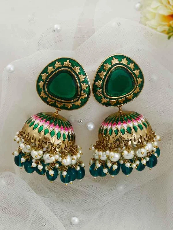 Gemstone Drop Hoop Earrings-Emerald Chetaki Jhumkis