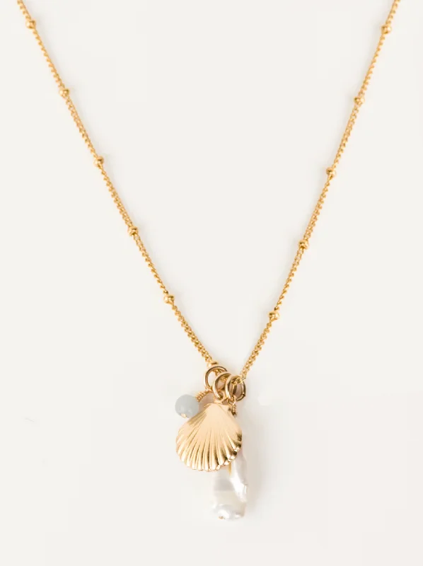 Double Chain Necklaces-Pearl Seashell Pendant Necklace