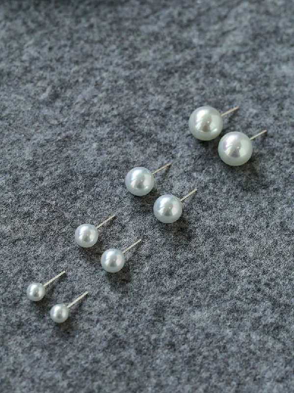 Handcrafted Silver Earrings-Artificial Australian White Pearl Stud Earrings