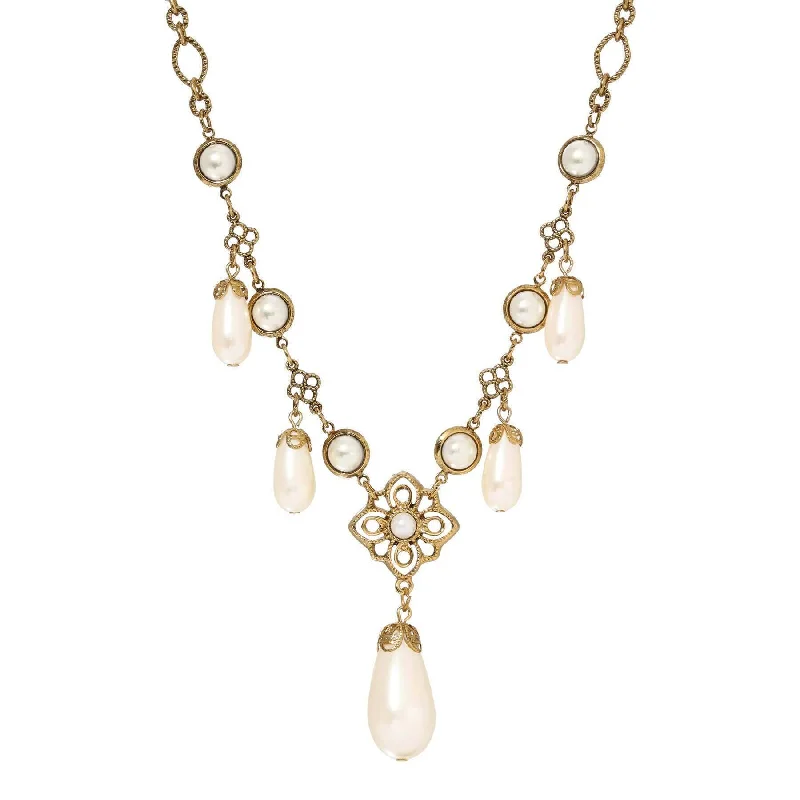 Pendant Necklaces-1928 Jewelry Golden Allure Teardrop Faux Pearl Pendant Necklace 15" + 3" Extension