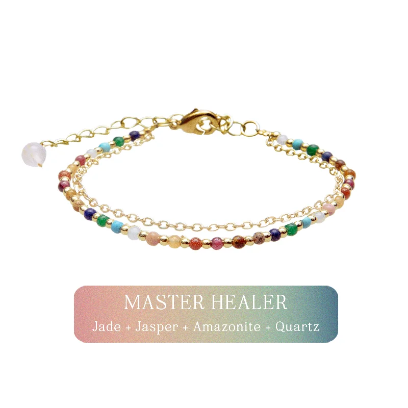 Personalized Couples Bracelets with Birthstones-Master Healer 2mm Layered Healing Bracelet