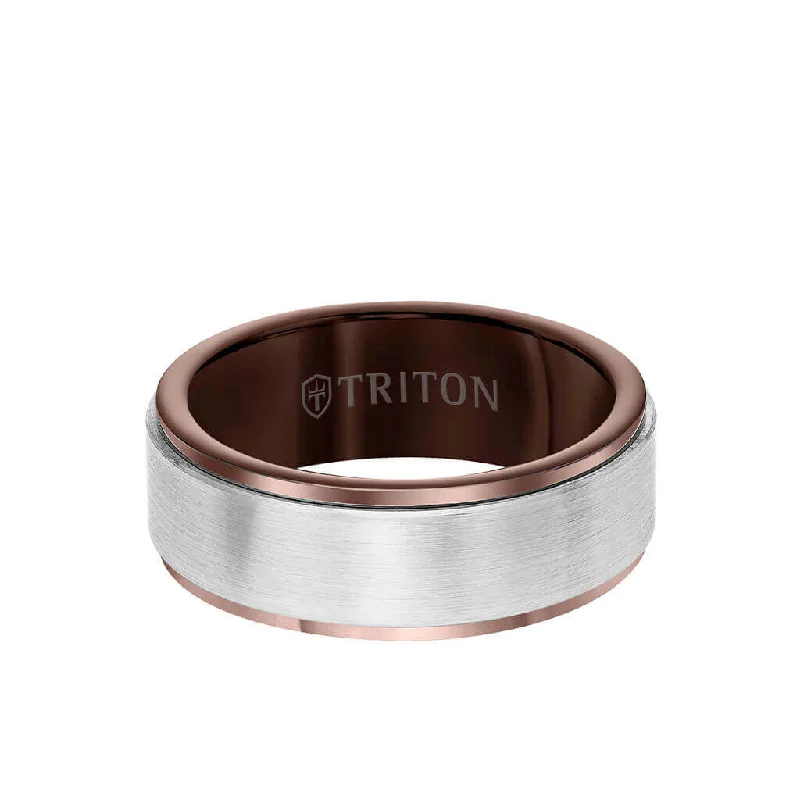 Handcrafted Wedding Ring Designs-8MM Tungsten Carbide Ring - Satin Finish Center and Step Edge